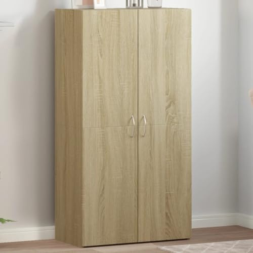Mangloder arkivskåp Sonoma-ek av trämaterial 60 x 32 x 115 cm med två dörrar, förvaringsutrymme för mappar, dokument och hängmappar för kontor, hemmakontor och arbetsrum