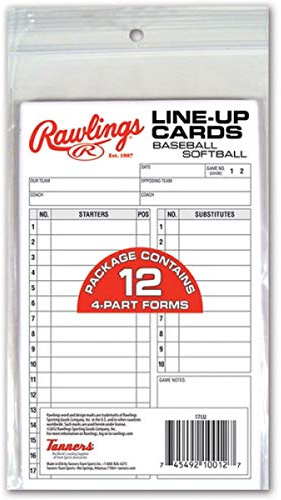 Rawlings | SYSTEM-17 Lineup Card Refill Pack | Baseball/Softball | Four-Part Lineup Cards