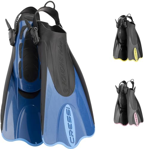 Cressi Palau Saf Fins - Verstellbare Flossen für Erwachsene zum Schnorcheln und Schwimmen, Blau/Azurblau Kurze Flossen, L/XL (44/47)