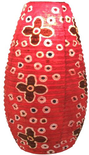 Ovaler Lokta Papierlampenschirm, Hängelampe Coronada, Flower Power rot