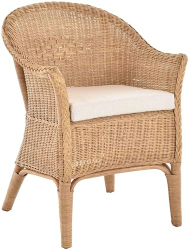 Rattan-Sessel Natur/Esszimmersessel Korb-Sessel inkl. Polster Beige/Rattanmöbel Rattansessel Rattanstuhl mit Armlehnen Lounge Flechtsessel (mit Polster, Honig-Dunkel)