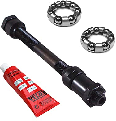 cyclingcolors KUGELRING 1/4 + HINTERRADACHSE 10 x 136 + FETT Kugeln Lager Achse HOHL Fahrrad Ring NABEN SCHWARZ Stahl HINTERRAD KUGELLAGER FAHRRADACHSE