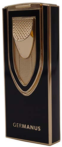 GERMANUS Jetflame Feuerzeug mit 2 Flammen für Zigarren, Schwarz, Gold