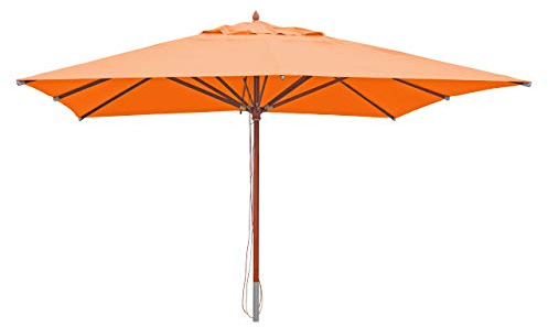 Mendler Gastronomie Holz-Sonnenschirm HWC-C57, Gartenschirm, Polyester/Holz 28kg, eckig 4x4m Seilzug stoßsicher