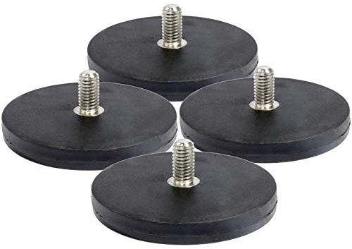 4 Stück Neodym Magnete Gummiert D 43 mm Mit M6 Außengewinde 15 KG Zugkraft Flachgreifer Magnet Scheibe Topfmagnet Gummi Runde Magnete mit Gewinde für Schrauben Öse oder Haken