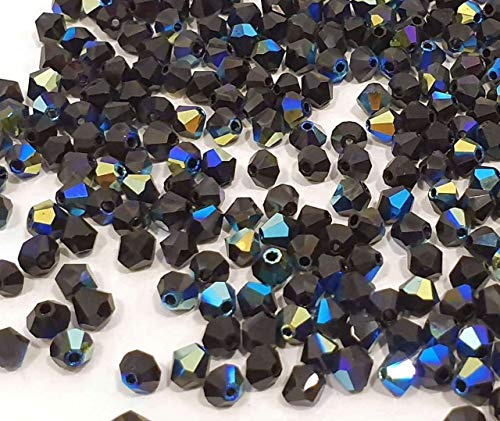 Preciosa – Lot de 40 perles de verre en cristal de Bohème de 4 mm – À facettes biseautées à double cône – Choix de couleurs, Cristal, Noir Jet AB, 4x4 mm