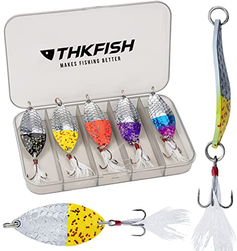 THKFISH 5pcs Trout Fishing Spoons Perch Pike Lures Fishing Spoons Turning Spoon Metal Trout Pike Perch Predator