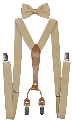 Doloise Herren Hosenträger, Fliege, Set, elastisch, Y-Form, Damen Hosenträger, Fliege für Hochzeit & formelle Veranstaltungen, khaki,