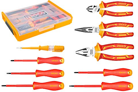 Ingco Hktv01h091 Set 9 Utensili Isolati Cacciaviti Pinze Cercafase Tronchese in box 1000 V