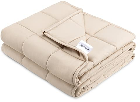 Navaris Manta con Peso de algodón - Edredón antiestrés de 8.8 KG con Funda de Almacenamiento - Colcha ponderada Relajante de 1.35 x 2 M - En Beige
