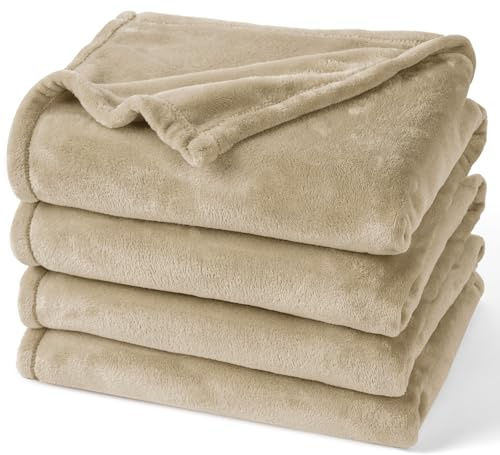 PHF No Shed No Pilling Fleece Blankets Queen Size -Ultra Soft Lightweight & Cozy Bed Blanket, Plush Anti-Stati Microfiber, Room Home Decor Gifts for Women and Men, 90 x 90, Khaki