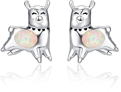TANGPOET Pendientes de alpaca de plata de ley 925 con ópalo alpaca llama regalos para mujeres niñas y niños