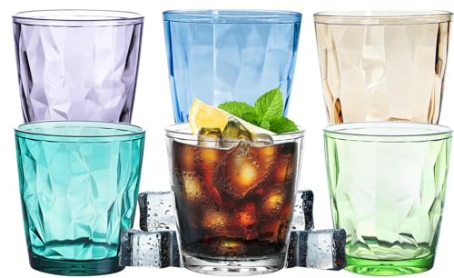 BieFuSin 6 Stück Wassergläser aus Kunststoff，10.5 OZ Unbreakable Trinkbecher，Kinder Becher,310ml Hochwertige Kunststoff Trinkgläser Set，Wiederverwendbar und Spülmaschinenfest Trinkbecher(Stil 1)