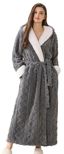 Cappotto da donna in pile Sherpa morbido caldo con cappuccio accappatoio lungo fuzzy cappotto con cappuccio, Grigio, Medium
