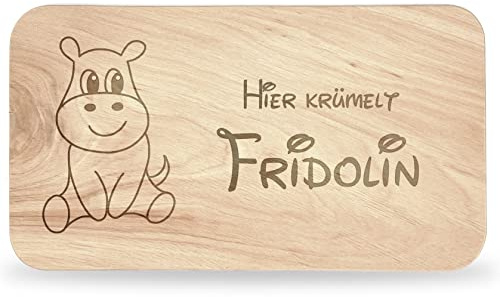 Frühstücksbrettchen Kinder - tolles Frühstücksbrettchen Holz mit Nilpferd | zum Personalisieren, personalisierte Geschenke Kinder, Schneidebrett mit Gravur, Geschenk zur Taufe/Einschulung