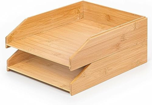 Aggloz | Letter Trays 2pcs Stackable Paper Sorter/Desk Organiser/File Tray for Desk - Wooden File Rack - Office, School, Home Study