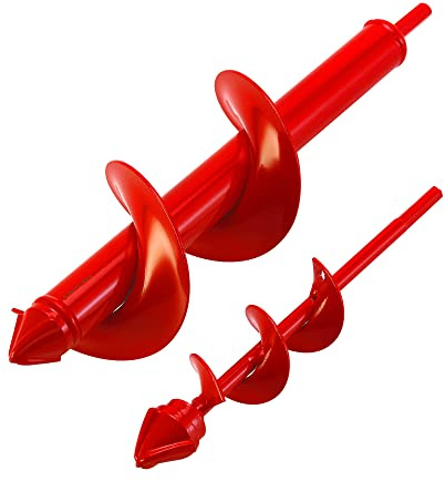 VUDECO Garden Auger Drill Bit for Planting - 2 PCS, Bulb Planter Tool & Post Hole Digger, Spiral Drill Bit for Cordless Drill - Red