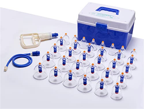 HJDSUDU 32 Schröpftherapie-Set, Tragbares Elektrisches Vakuum-Schröpfgerät, Tragbares Chinesisches Schröpftherapiegerät Mit Pumppistole Und Verlängerungsrohr Zur Linderung Von Körperschmerzen