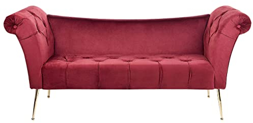 Beliani Bequeme Chaiselounge im Retro Stil Samtbezug rot Nantilly