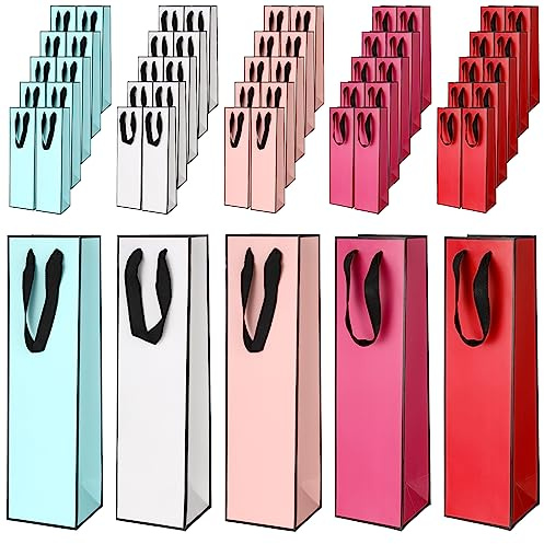 Fumete Weintüten aus Papier, Geschenktüten für Weinflaschen, Geschenktüten mit Griffen, Wertschätzung, Geschenktüten für Valentinstag, Hochzeit, Jahrestag, Geburtstag, Party, 50 Stück
