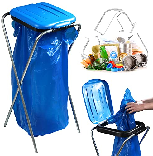 KADAX Supporto singolo per sacchetti della spazzatura in 5 varianti di colore, supporto per la raccolta differenziata con coperchio in plastica, porta sacchetti della spazzatura per sacchetti da 120