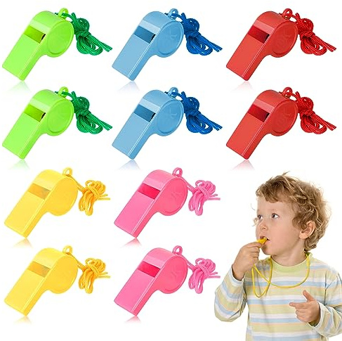 Pfeifen, 10 Stück Sportpfeifen mit Umhängeband mit Lanyard Plastik Pfeifen Kinder 5 Farben Plastik Pfeife Trillerpfeifen für Fußball Hundetraining