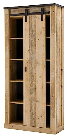 Furn.Design Badezimmer großer Hochschrank Holz Used Wood hell und anthrazit/grau Midischrank mit Soft-Close Badschrank 93 x 201 cm Stove