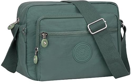 NEWIROVE Borsa Tracolla Donna Media Crossbody Bag Nylon Impermeabile Borsetta Tracolla Donna Sportiva Borsa a Spalla con Multitasche per Lavorare Shopping Viaggio,Verde