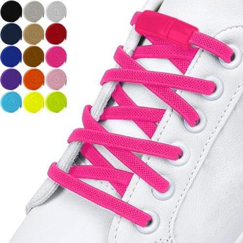 Cordones Elasticos Sin Atar - Cordones Ajustables Resistentes con Cierres Magneticos - Aptos en Zapatos y Zapatillas - Para Niños y Adultos (Fucsia)