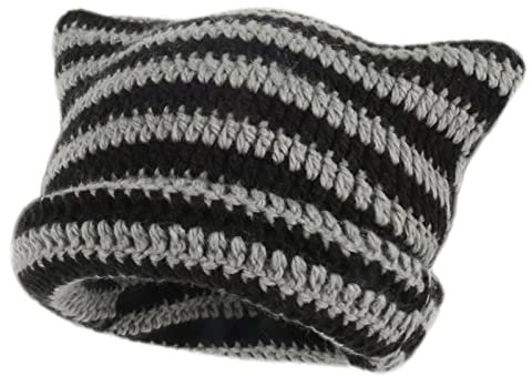 Katze Beanie Häkelmützen Wintermützen Mit Katzenohren Beanies Gestreifte Mädchen Geschenk Niedlich Strickmützen Knitted Beanies Y2k Zubehör Trendy Winter Warm