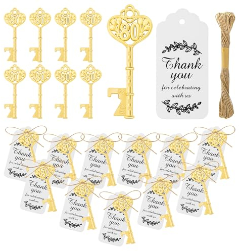 KBDHYY 50Pcs 80th Gold Key Bottle Opener 80th Birthday Party Favors, 80th Key Beer Bottle Opener Favors Wedding 80 Anniversary Souvenirs Return Gifts for Guests Party Decor Supplies (80th)
