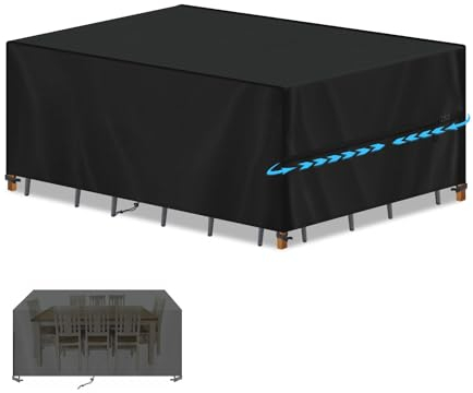 SIMPHAUS Funda para Muebles de jardín Impermeable Protector Muebles Jardin Oxford 420D Funda Conjunto Mesa y Sillas Exterior Resistente al Viento Anti UV Cubierta de Exterior 180x90x75cm
