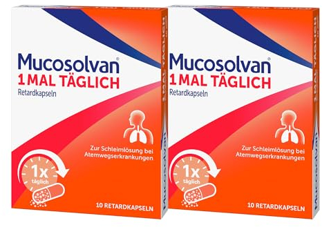 Mucosolvan® 1mal täglich Retardkapseln | Doppel-Pack 2x10 Stück| Hustenlöser bei Husten, festsitzendem Schleim & Bronchitis | Mit Ambroxol für schnelle Hustenlinderung | wirkt über den ganzen Tag