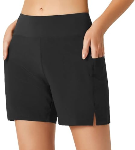 ACWOO Pantaloncini da Bagno Donna, Elastico Vita Alta Pantaloni da Nuoto con Fodera, Asciugatura Rapida Bikini Shorts con Tasche per Spiaggia Mare Nuoto Surf