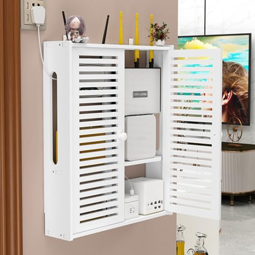 Wall-Mounted Storage Box With Cable Management Organized Power Strip Cable Management Hider Rack Router Shelf Wall Mount Router Storage Box (Color : B)
