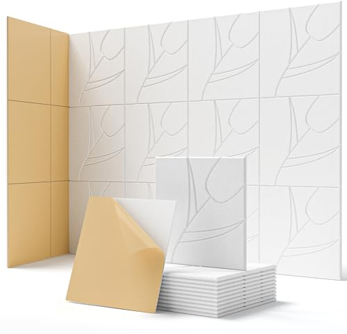 Soundsbay Akustikpaneele Selbstklebend 12 Stück, Schalldämmung Schallschutz Wand Hoher Dichte Akustikplatten für Gaming Deko, Büros, Studios, Schallschutzplatten, 30x30x0.9cm(Weiß)