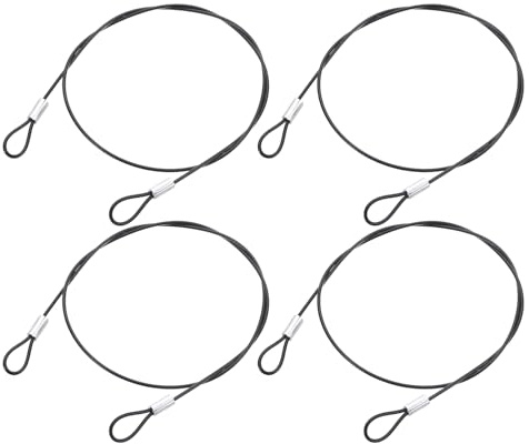 QUARKZMAN Cordons de Sécurité en Acier Inoxydable 50 cm x 1,5 mm Noir 4pcs | Câble Avec Boucles Revêtues de Vinyle, pour Connecter Des Meubles en Extérieur Lors de Vos Déplacements