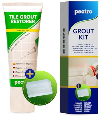 PECTRO - KIT Tile Grout Restorer + Scraper | Fill and bleach The joints | Joint Repair and Reviver (14,12oz - 400g) | White joints like new in bathrooms & kitchens and any room (KIT x 1)