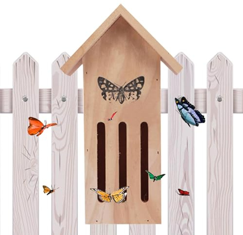 Casa delle farfalle, habitat in legno naturale per farfalle, 20 x 9 x 8 cm, casa delle farfalle sul pavimento o sulla parete dell'albero per attirare farfalle nel tuo giardino, per merletti, farfalle