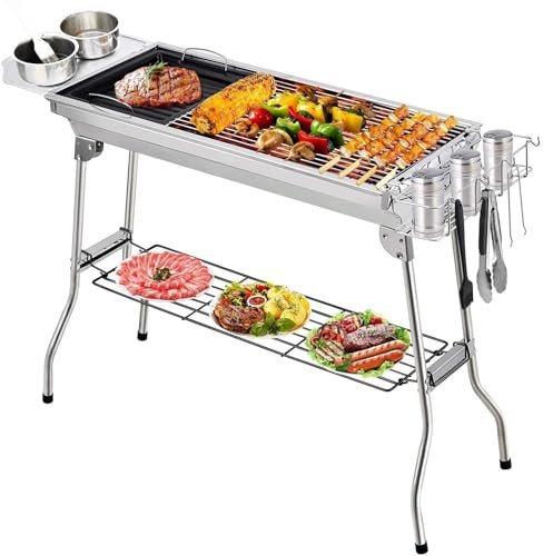 Barbecue a carbonella pieghevole portatile in acciaio inox per feste in giardino all'aperto con supporto ideale per 5 10 persone