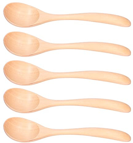 Cuchara de Miel, 5 Piezas de Cuchara de Sopa de Madera, Cuchara de Largo, Cuchara de Gachas, Vajilla, Cuchara de Sopa con Cucharas de Madera Livianas, Cucharada de Madera para