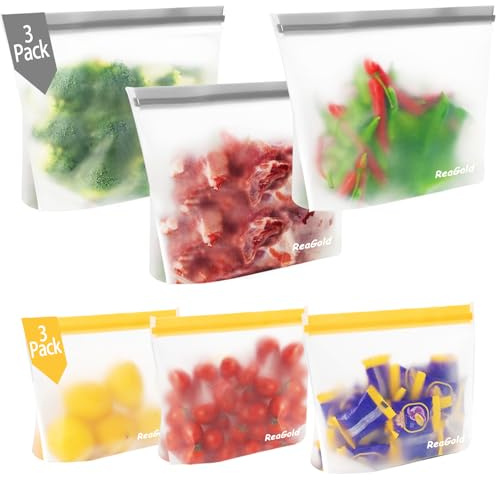 6 Pezzi Sacchetti Freezer Riutilizzabili, Sacchetti Alimenti Richiudibili, Sacchetti per Alimenti Senza BPA Sacchetti Sandwich Riutilizzabili, Sacchetti in Silicone per Frutta, Verdura, Carne