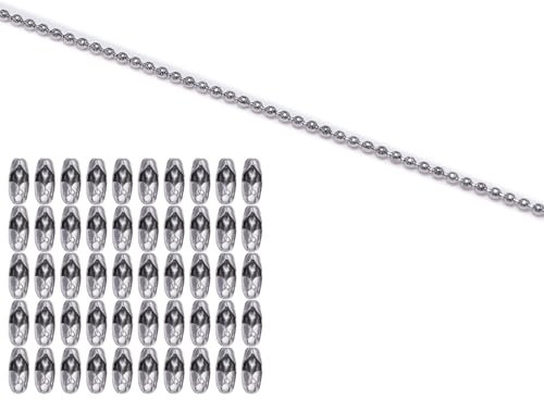 5m Ball Bead Chain 2mm Stainless Steel Bead Chain Roller Blind Chain with 50Pcs Connectors for DIY Jewelry Making, Silver