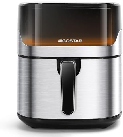 Aigostar Heißluftfritteuse 6.5L XXL, Airfryer mit sichtbarem Fenster,1600W, 10 vorprogrammierte Menüs, intelligentes Vorheizen, Auftaufunktion, DIY, einstellbare Lichtsteuerung
