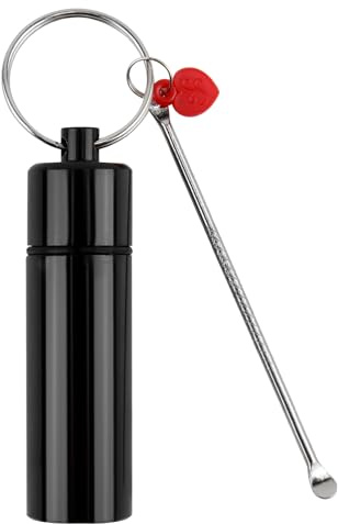 Premium Pillenflasche mit Löffel, Multifunktionaler Deluxe-Spender für Medikamente, Gewürze, Stabiles Aluminium, Hermetisch Verschlossen und Wasserdicht (Rot)