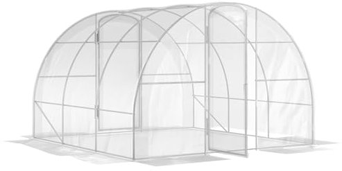 Outsunny Serre de Jardin Tunnel 3 x 3 x 2 m 9 m² avec Porte à charnières bâche en PE 150 g/m² pour Légumes Plantes Fleurs