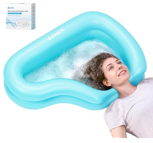 Inflatable Portable Shampoo Bowl, Hair Washing Bowl with Drain Hose & Neck Support, PVC Inflatable Shampoo Bowl for Bedridden Patients, Disabled, Seniors, Kids, Home Care (Blue, Large)