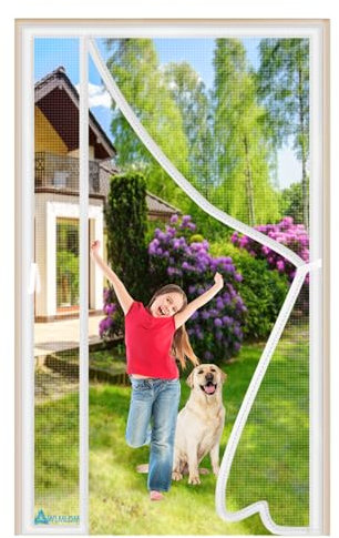 Side Opening Magnetic Fly Screens Door 90x200cm Reversible Left Right Side Opening Heavy Duty Mesh with Strong Magnets Hands Free Pet Friendly Keep Bugs Out White