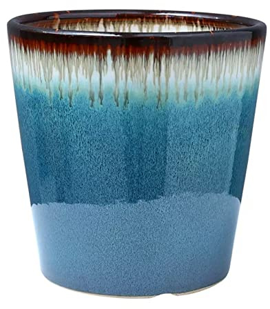 Macetas, maceteros, maceteros Grandes de cerámica, maceteros con Orificios de Drenaje, maceteros para jardín de Exterior, Plantas de Interior, macetero Decorativo Active Glaze Azul (26,5 cm)
