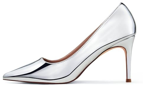 Zhabtuc Lackerad läder stilett pumps, stängd tå, 8 cm klack för brud och dans, Silverton, 39 EU